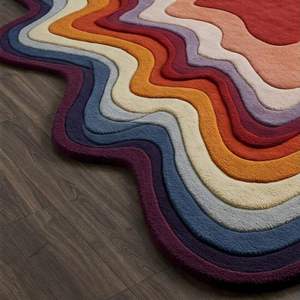 Tapis en laine fait main de forme abstraite irrégulière, tapis moderne coloré tufté à la main pour salon, chambre à coucher, tapis sur mesure Inde - Product Image 2
