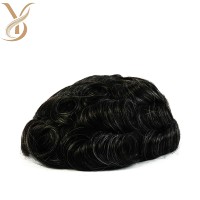 Perruque Super Fine 0,02-0,04 mm 100 % Cheveux Indiens Remy Ondulés Naturels pour Hommes, Système de Remplacement de Cheveux à Densité 120%-130%