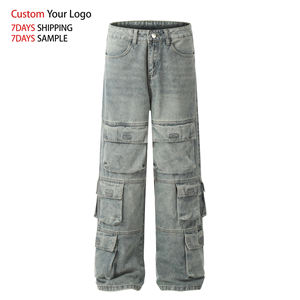 Salopette en jean large délavée de haute qualité pour hommes, style hip-hop, imprimé personnalisé, effet vieilli, vintage, cargo, coupe ample - Product Image 2