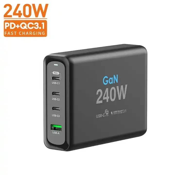 US EU UK Plug Multi-ports USB C PD 240W GaN Chargeur pour Ordinateur Portable Tablette Téléphone Portable etc.