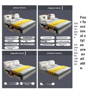 Letto Moderno in Tessuto e Pelle con Massaggio, Contenitore, Arredamento per Casa, Letto Matrimoniale con 2 Cassetti Multifunzionale per Camera da Letto e Hotel - Product Image 3