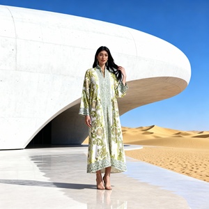 Premium Hot-fix Rhinestones Polyester Elegant Abaya Dress for Muslim Women Wholesale Custom - Product Image 3
