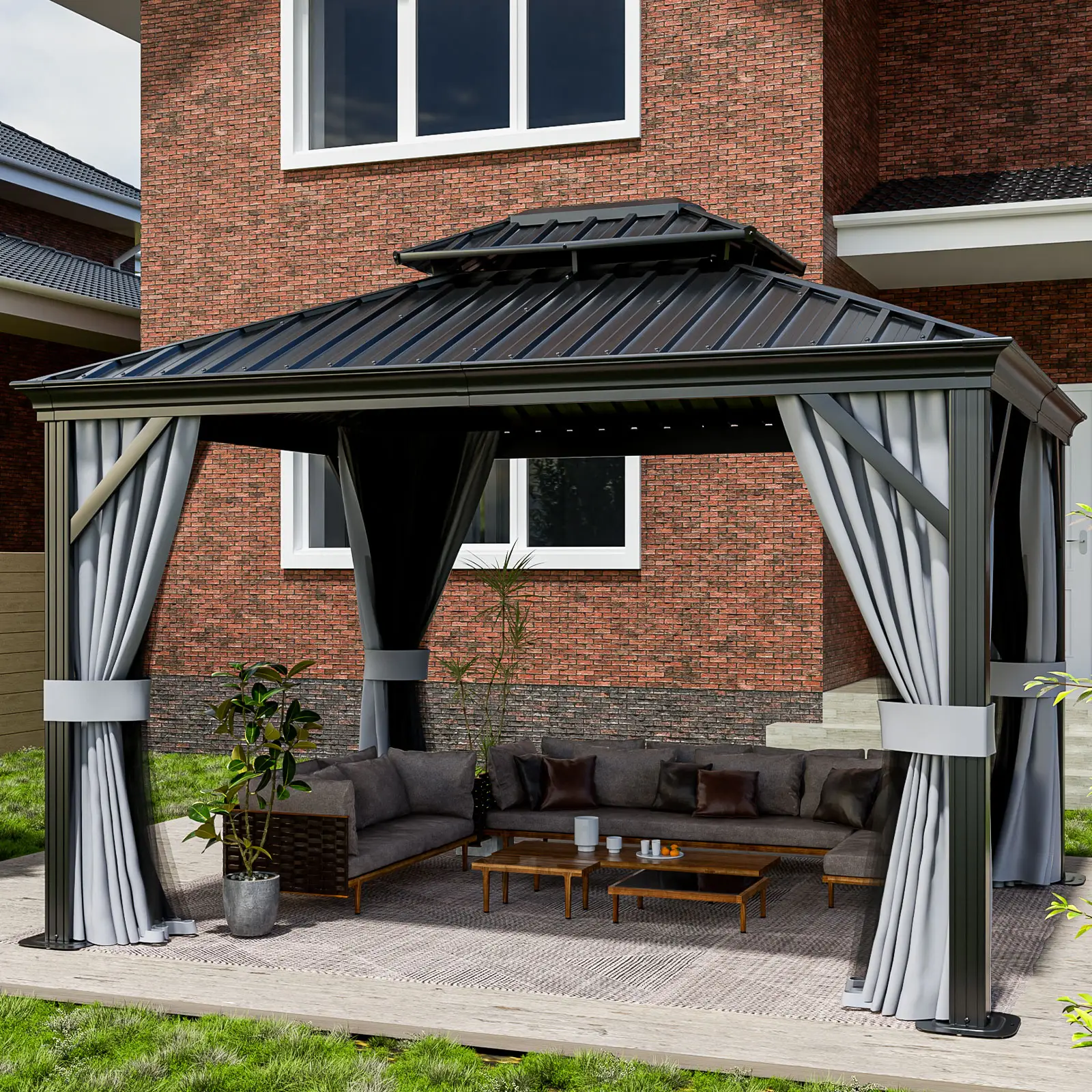 Patio di lusso giardino giardino esterno in metallo Pergola impermeabile con acciaio Hardtop tetto Gazebo