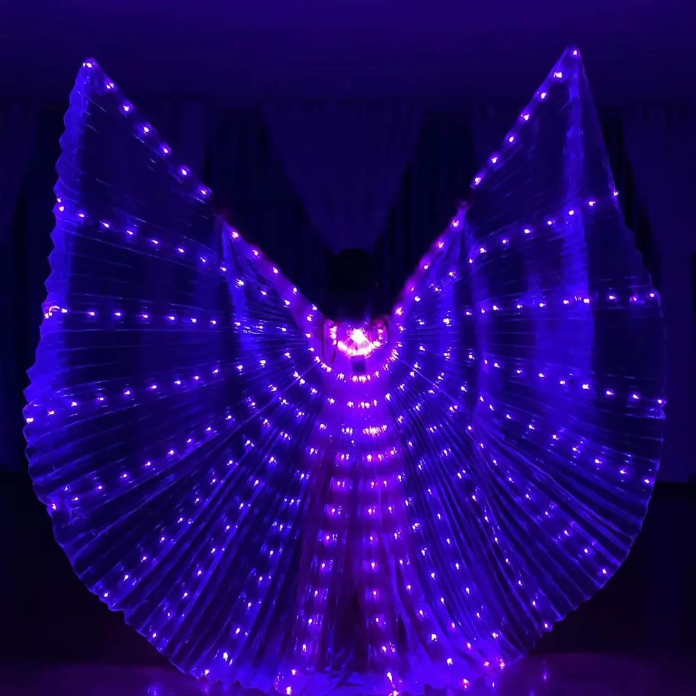 Cô ấy nhảy múa bụng cụ 145cm Tím bướm đèn LED Isis cánh cho phụ nữ Belly dancers hiệu suất trang phục