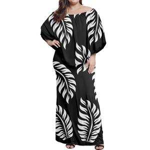 Robes longues pour femmes <span class=keywords><strong>grande</strong></span> <span class=keywords><strong>taille</strong></span> personnalisées, imprimées Cyathea Dealbata, à volants, épaules dénudées, superposées, style poncho - Product Image 1