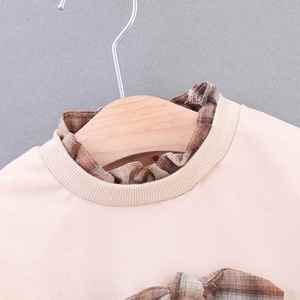 ชุดสูทลายตารางสำหรับเด็กผู้หญิงเสื้อผ้ามีฮู้ดตกแต่งโบว์สีตามสั่ง - Product Image 3