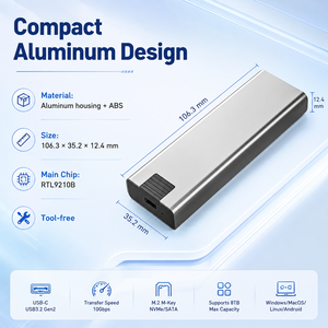 Boîtier SSD M.2 NVMe SATA double protocole 10 Gbit/s USB-C, boîtier externe en aluminium sans outil pour 2230/42/60/80 Windows <span class=keywords><strong>Mac</strong></span> - Product Image 4