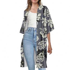 <span class=keywords><strong>Marrone</strong></span> 2024 personalizzato Poncho mezza manica leggera polinesiano a righe tribali stampato Kimono morbido <span class=keywords><strong>Cardigan</strong></span> <span class=keywords><strong>donna</strong></span> lungo - Product Image 3