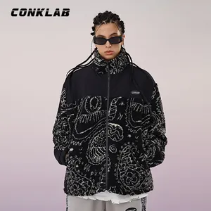 CONKLAB new style lamb wool stitching full printing special pattern vintage fashion men jackets for unisex