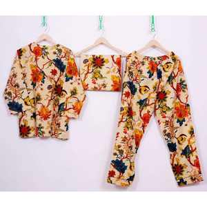 Conjunto de Pijama de 2 Piezas de Satén con Estampado Étnico Otoñal de Diseño Moderno, Cintura Elástica, Cuello Redondo, Mangas Largas, 100% Algodón - Product Image 6