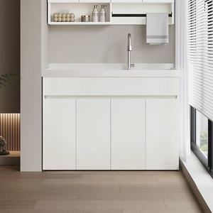 Mobile Lavanderia Moderno per Lavatrice Impermeabile, Mobile Lavabo da Balcone, Armadietto in Acciaio Inox - Product Image 5