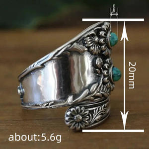 Anello Cocktail Floreale T0925 con Turchese Incorniciato, Anelli Unisex alla Moda, Idea Regalo - Product Image 4