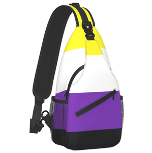 Custom <strong>Non</strong> <strong>Binary</strong> Pride Flag Outdoor Crossbody Shoulder Bag for Unisex Young Adult Hiking Sling Backpack - Product Image 1