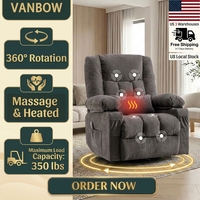 VANBOW Übergroßer Massage-Drehsessel mit Lendenwärme für Wohnzimmer, Getränkehalter und USB-Ladeanschluss für Erwachsene