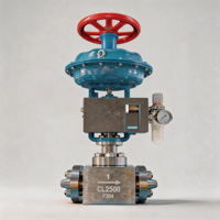 Vanne de régulation pneumatique 1'' DN25 Classe 2500 Super haute pression 2 voies en acier inoxydable forgé A182 F304 pour service gaz oxygène