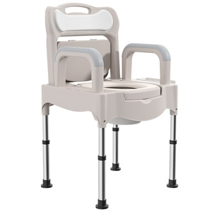 Portable <b>Commode</b> <b>Chair</b> For Elderly Adults Pregnant Women Disabled People White Plastic With Armrests And Cup Holder - Product Image 5