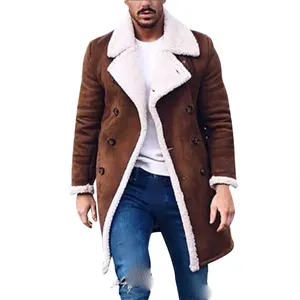 Gabardina de lana para hombre, abrigo largo cálido con solapa, color marrón, OEM, para invierno, nuevo estilo