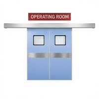 Porte coulissante automatique d'hôpital, cadre en acier, panneau de vision, design minimaliste, construction en polymère fini pour salle d'opération