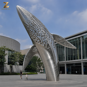 Grande sculpture de <span class=keywords><strong>baleine</strong></span> d'extérieur en acier inoxydable ajouré, structure paramétrique, monument décoratif pour place publique et parc côtier - Product Image 5