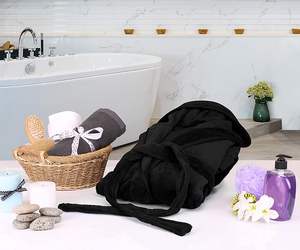 12 Stück Pack Super Soft Plüsch Bademantel Polyester Herren Kapuze Fleece Robe Schwarz Atmungsaktive Unisex XL Nachtwäsche für Hotel Spa - Product Image 5