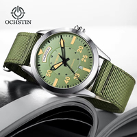 OCHSTIN Montre mécanique automatique de luxe pour homme, date et jour, aiguilles en verre, boîtier en acier inoxydable, bracelet en nylon, fond transparent