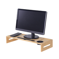 Support de moniteur ergonomique en bambou naturel avec porte-téléphone et porte-gobelet