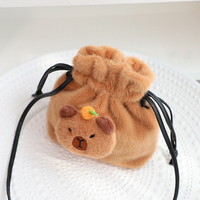 Sac d'école en peluche Capybara doux et chaud Sac à cordon en peluche Kapibara Capybara Sac à bandoulière de rangement à la mode
