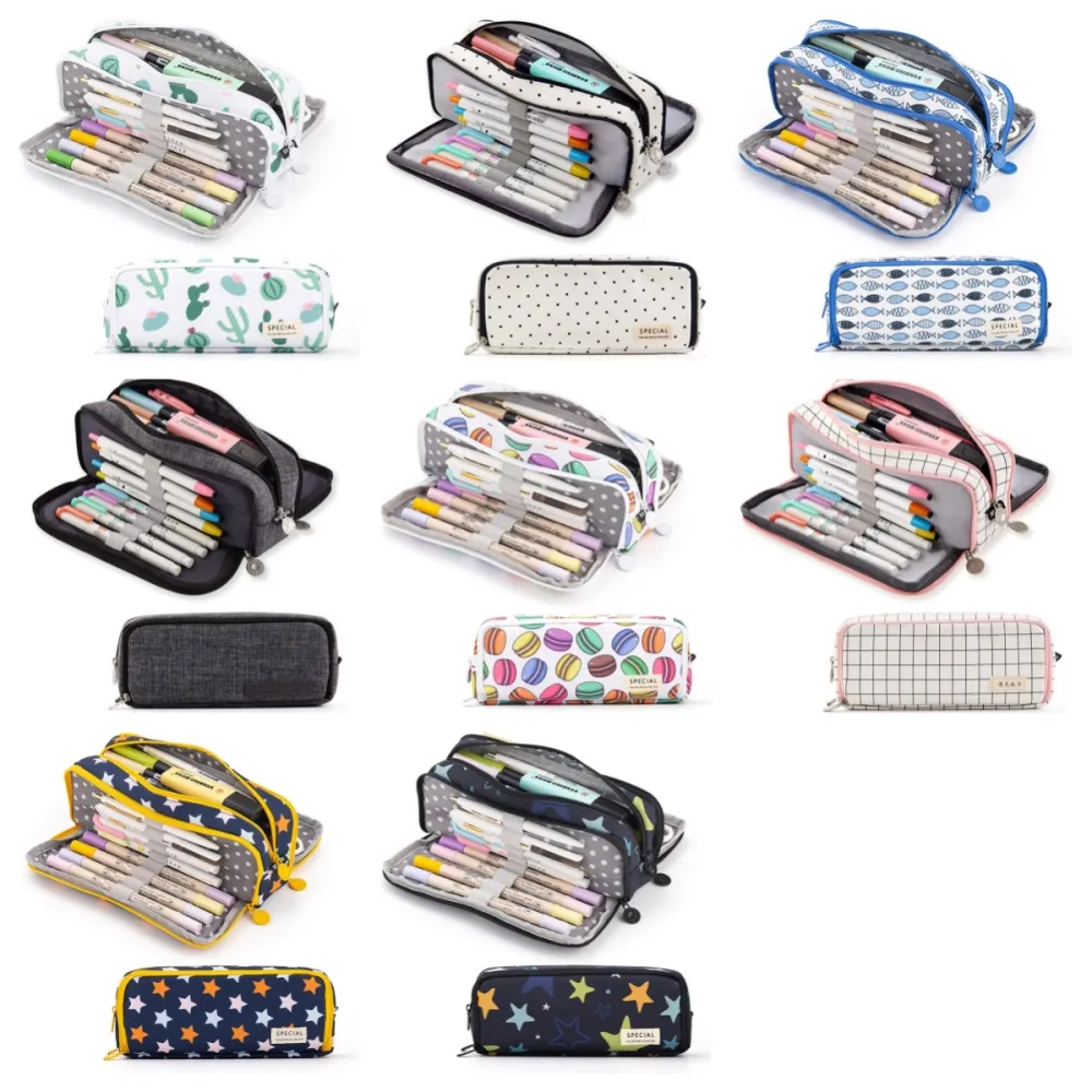 Pen Bag Bolsa de papelaria Grande Lápis Grande Capacidade 3 Compartimentos Bolsa Lápis de Lona para Meninos Adolescentes Meninas Estudantes Escolares