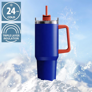 热销产品40盎司不倒翁双壁绝缘咖啡杯不锈钢杯带手柄盖吸管 - Product Image 2