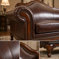 Ensemble de canapés vintage en cuir véritable marron durable 1, 2 et 3 places pour la maison, la villa, l'hôtel, la réception, le salon