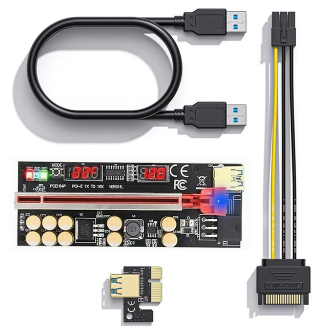 VER016 PCIE Riser Card 016 V016 Riser PCI Express X16 Temperature Voltage 3 RGB LED 6P USB PCI-E Riser for Video Card