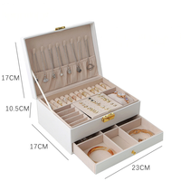 Boîte organisatrice de bijoux en cuir PU double couche, boîte de rangement multi-tiroirs doublée de velours pour bagues, boucles d'oreilles, colliers, bracelets