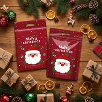 Pochette à fermeture éclair Joyeux Noël avec trou de suspension, sac cadeau festif en plastique pour emballage de bonbons, snacks et biscuits de fêtes