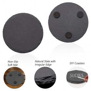 Custom logo Black Non-Slip Engraving Drink Slate Stone Bulk <b>Coasters</b> <b>Set</b> Wholesale Blank Promotion Gift Box With Holder - Product Image 6