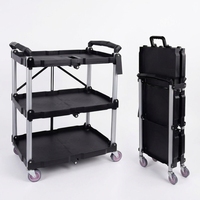 Chariot de service industriel portable pliable à 3 niveaux, durable, à quatre roues, avec poignée, polyvalent, pour cuisine et bureau, plateforme en plastique, OEM