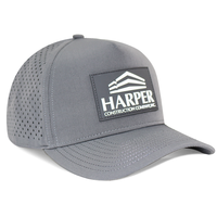 Casquette de baseball HS41 de haute qualité, imperméable, à 5 panneaux, perforée au laser, avec patch en caoutchouc PVC personnalisé, séchage rapide, pour sports de plein air