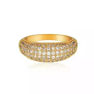 Joyería de lujo brillante impermeable para mujer, anillos de acero inoxidable chapado en oro de 18K, Micro pavé grueso con cúpula de diamante