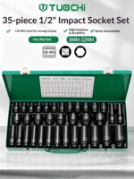 Jeu de douilles à cliquet 35 pièces 1/2 pouce, douilles hexagonales étoilées, outils de quincaillerie, acier allié, emballage en boîte en fer, outils auto