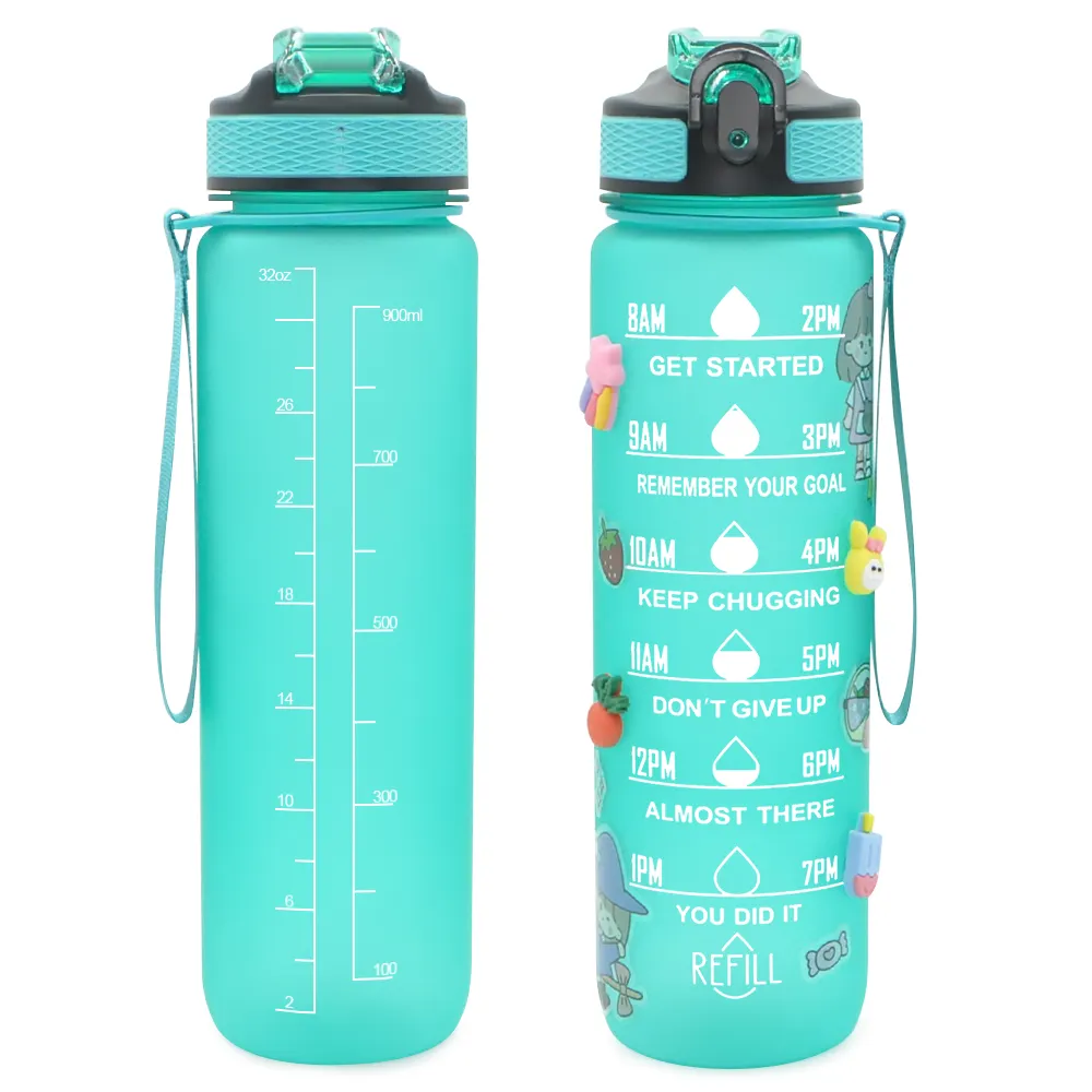Garrafas para beber à prova de vazamento personalizadas, garrafa de água plástica esportiva motivacional colorida para academia com marcador de tempo