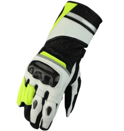 High quality long full finger motor outdoor protective riding bike touch screen leather white motorcycle gloves