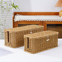 Boîte de protection robuste en rotin tressé PP pour multiprises, pour bureau et salon, avec couvercle anti-poussière, anti-déformation et squelette métallique pour l'organisation des câbles