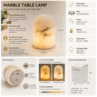 Lámpara de Mesa Inalámbrica de Mármol Natural Premium, Luz Ambiental LED Recargable, Moderna, Minimalista, Decorativa y de Lujo