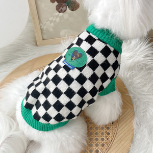 Automne hiver vêtements pour animaux de compagnie pull pour <span class=keywords><strong>chien</strong></span> à carreaux noir et <span class=keywords><strong>blanc</strong></span> tricoté pour petits chiens - Product Image 3