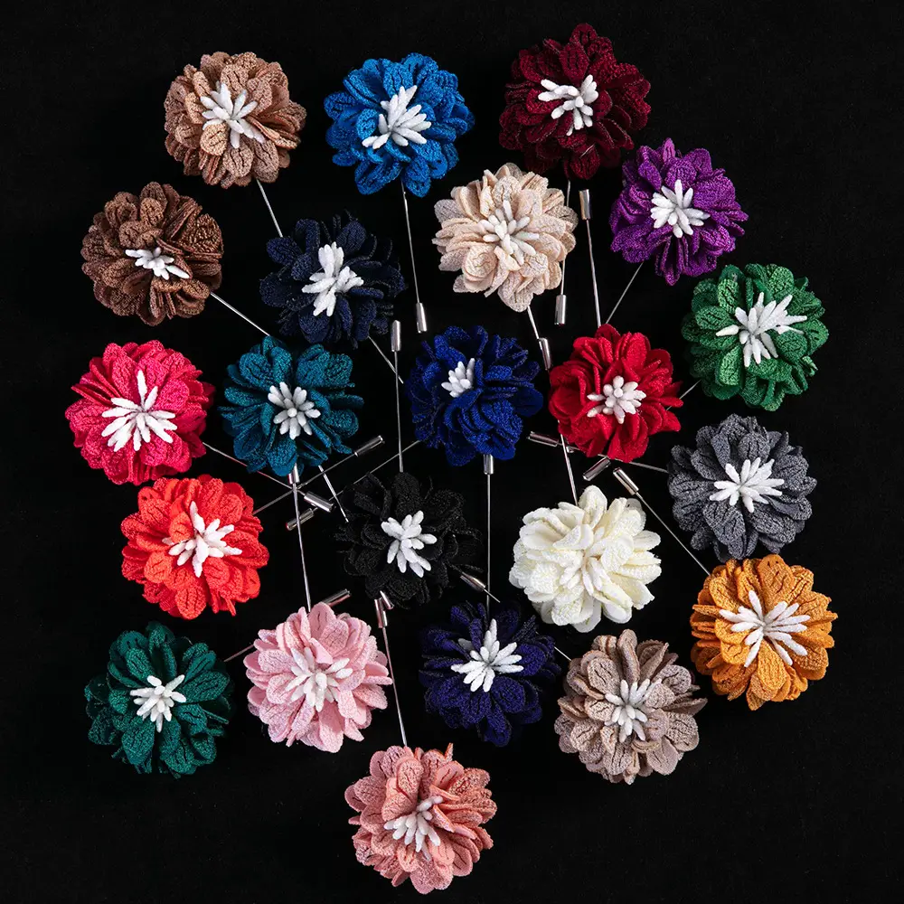 Custom Handmade Luxury Flower Brooch Pins Mens Clothe Accessories Long Needle Lapel Pins For Suit Men Wedding Corsage Gifts