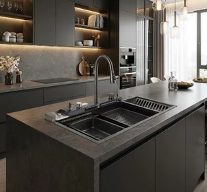 Évier de <span class=keywords><strong>cuisine</strong></span> intelligent à double bac en acier inoxydable 304 noir nano, avec station de lavage de tasses intégrée, pour maison moderne, hôtel, vente en gros, OEM - Product Image 4