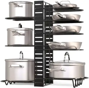 रसोई उपकरण 1 या 2 पक्षों भंडारण शेल्फ ऊंचाई समायोज्य पॉट ढक्कन धारक बहु-परत पैन आयोजक