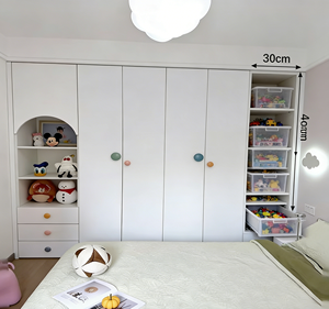 BALOM Top Rated Kids Built-in Sliding Closet W/Cute Colorful Knobs & Shelf - <b>White</b> Multifunctional Storage for Children Bedroom - Product Image 2