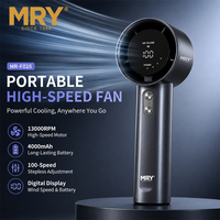 Ventilador de Mano de Alta Velocidad MRY, Ventilador de Escritorio Portátil, 100 Velocidades, Pantalla Digital, Recargable Tipo-C, Ventilador Turbo de Aluminio