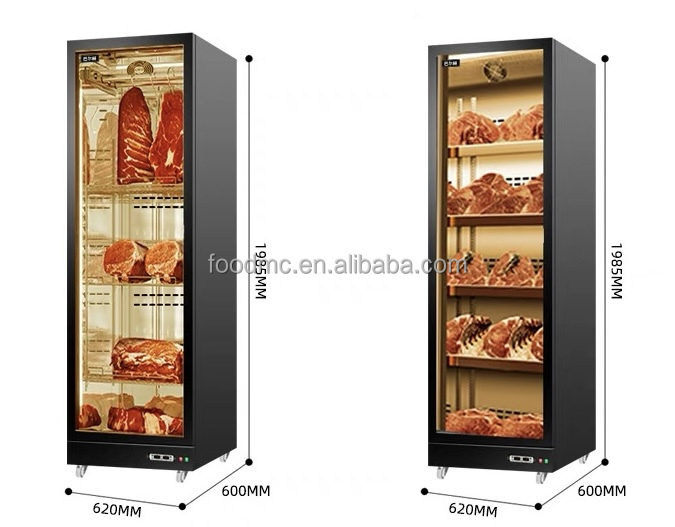 Шкаф для сухой сушки со светодиодной подсветкой, 1-22C °, влажность 50-85%, мясной стейк из говядины, холодильное оборудование для сухого старения