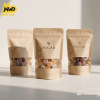 Miaowadi étanchéité mat biodégradable fermeture éclair thé debout nourriture sèche fruits noix bonbons emballage pochettes sac en papier Kraft avec fenêtre